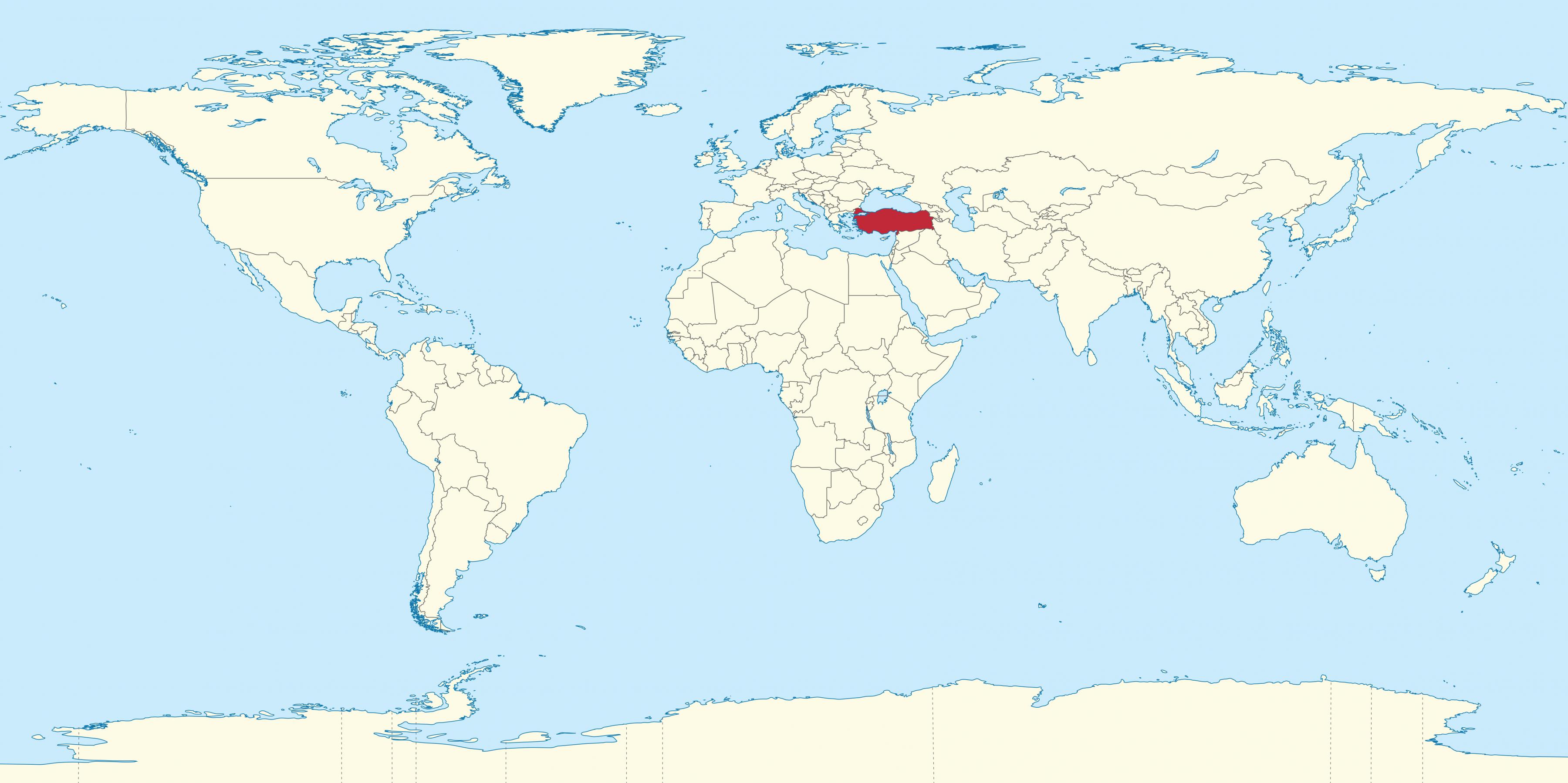 Turkey on world map: surrounding countries and location on Asia map