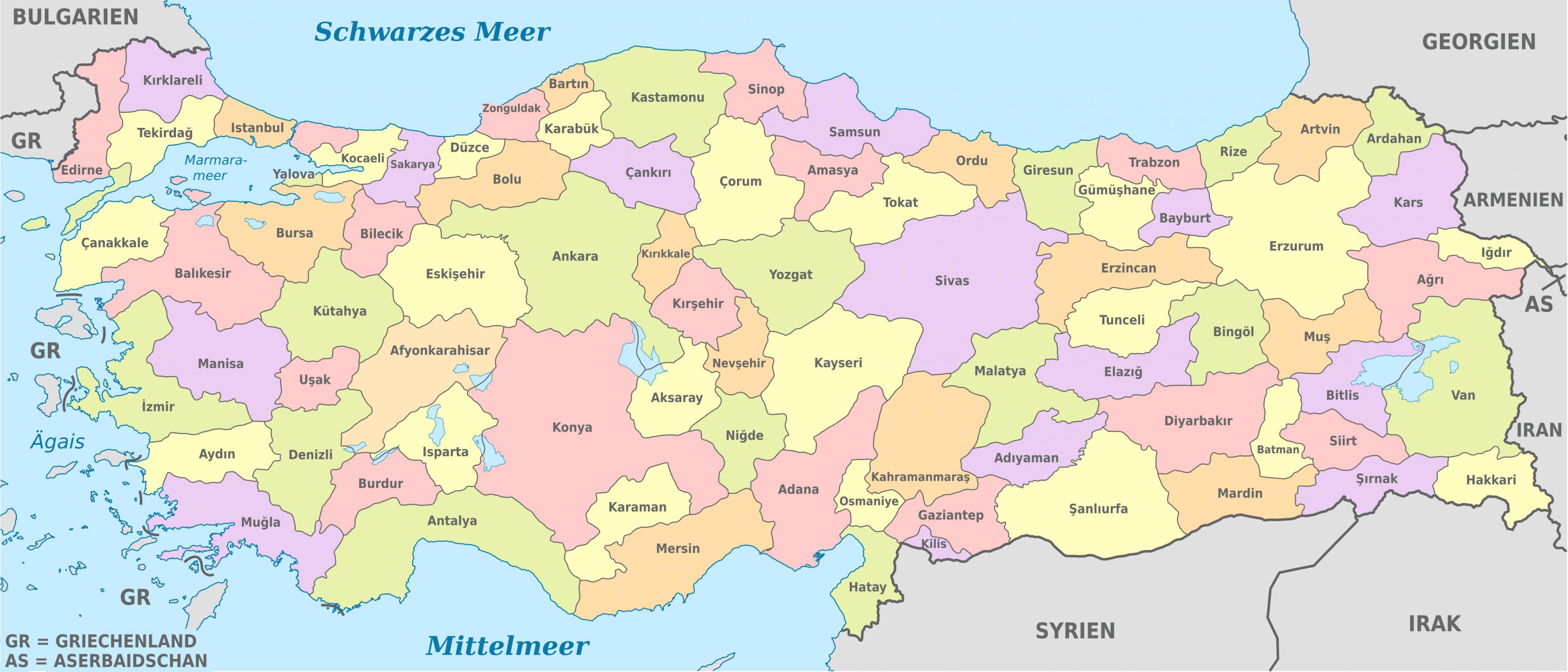 Map of Turkey regions political and state map of Turkey