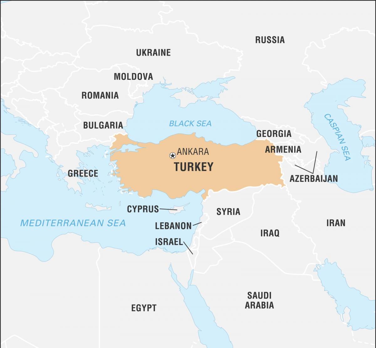 Map of Turkey and bordering countries