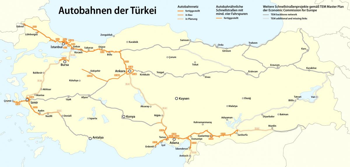 Motorway map of Turkey