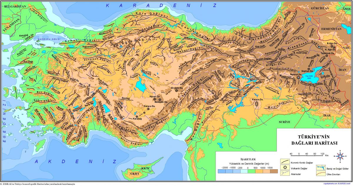 Mountains in Turkey map