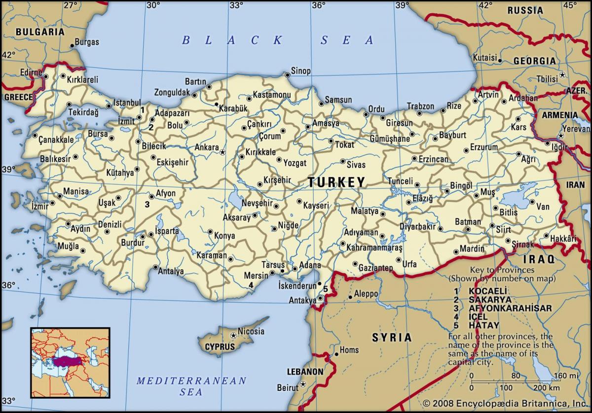 Turkey on a map